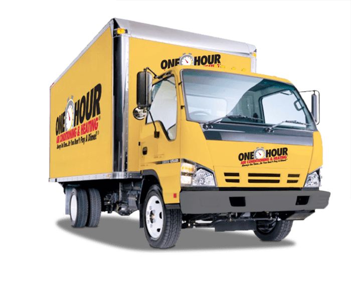 One Hour Heating & AC repair service company trucks Lewisville, TX