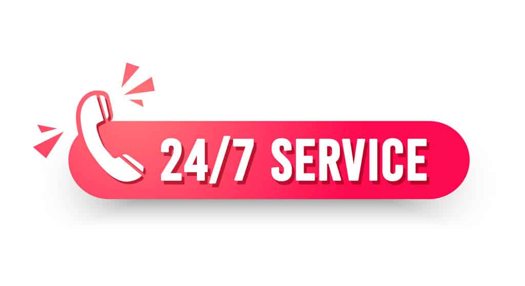 24/7 Service icon with phone. One Hour Heating and AC Repair offers 24/7 emergency service to the Dallas TX and surrounding areas.
