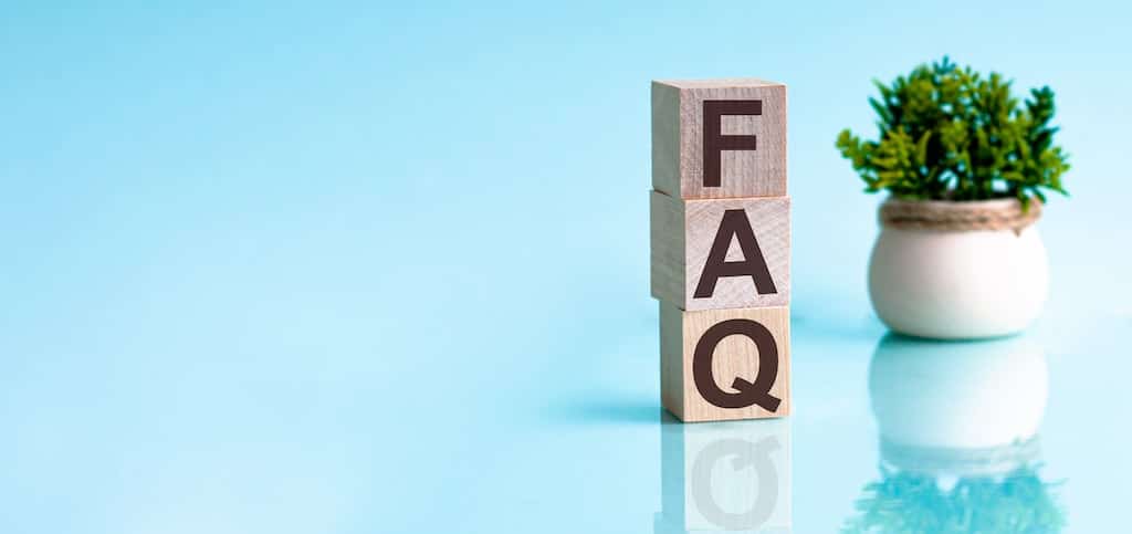 Humidifier FAQ written on cube wooden blocks on a light blue blackground and a small potted plant