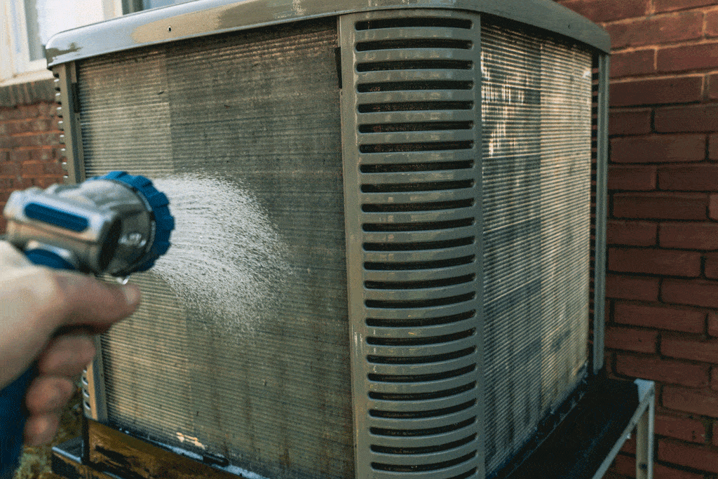 hvac tech washing the ac unit air conditioning repair addison tx allen tx