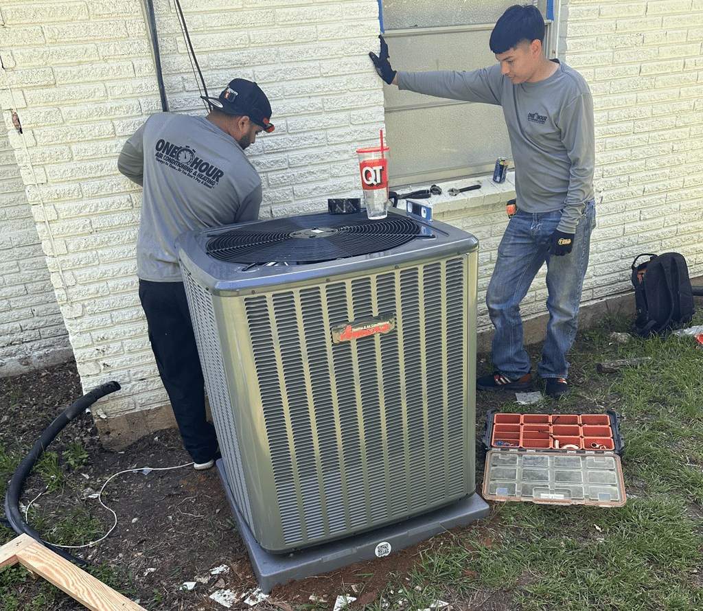 One Hour Air Technicians in Addison, TX during a Residential HVAC Installation
