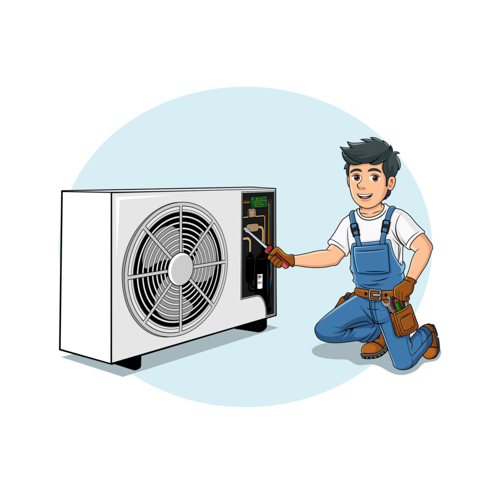 AC Repair Services in Edgecliff Village Cartoon Character Design Illustration vector eps format.
