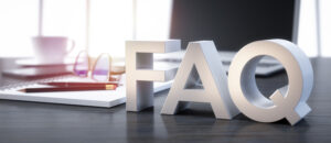 3D render of a FAQ sign on a office workplace background. FAQs for Residential HVAC System.