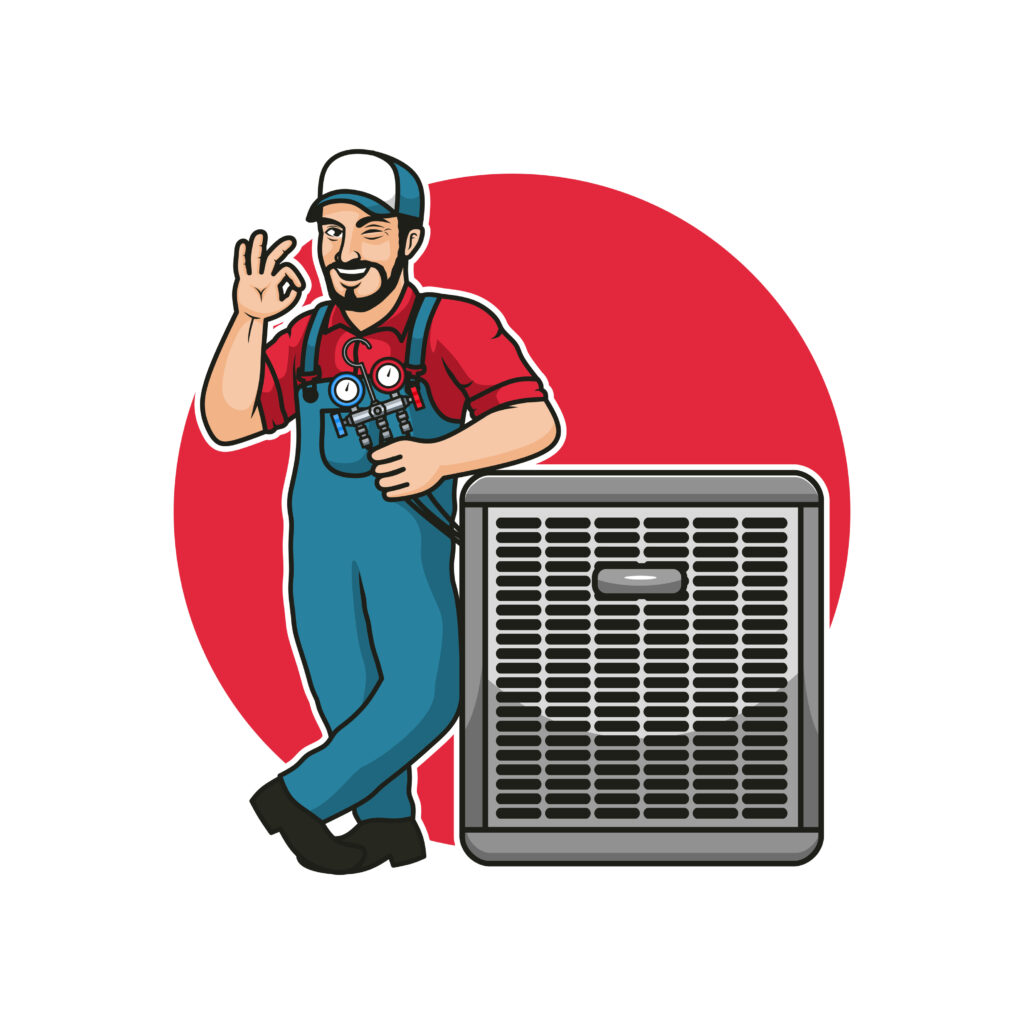 A vector illustration featuring a mascot cartoon character design for HVAC service
