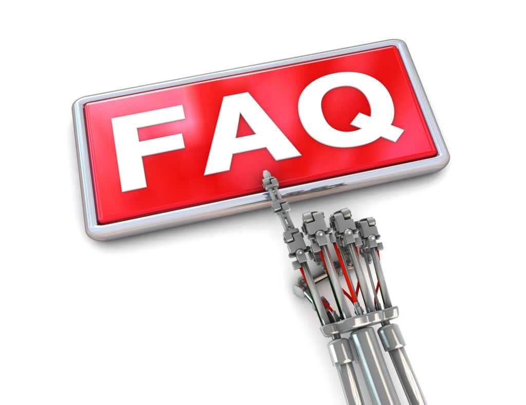 A cyborg hand pressing the FAQ button. FAQs About HVAC Maintenance by One Hour Air Conditioning & Heating of Dallas.