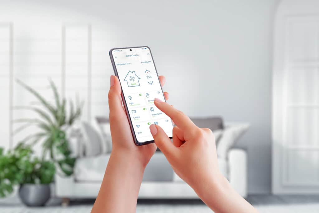 Smart Home App with HVAC Expertise in a Stylish Living Room Setting.