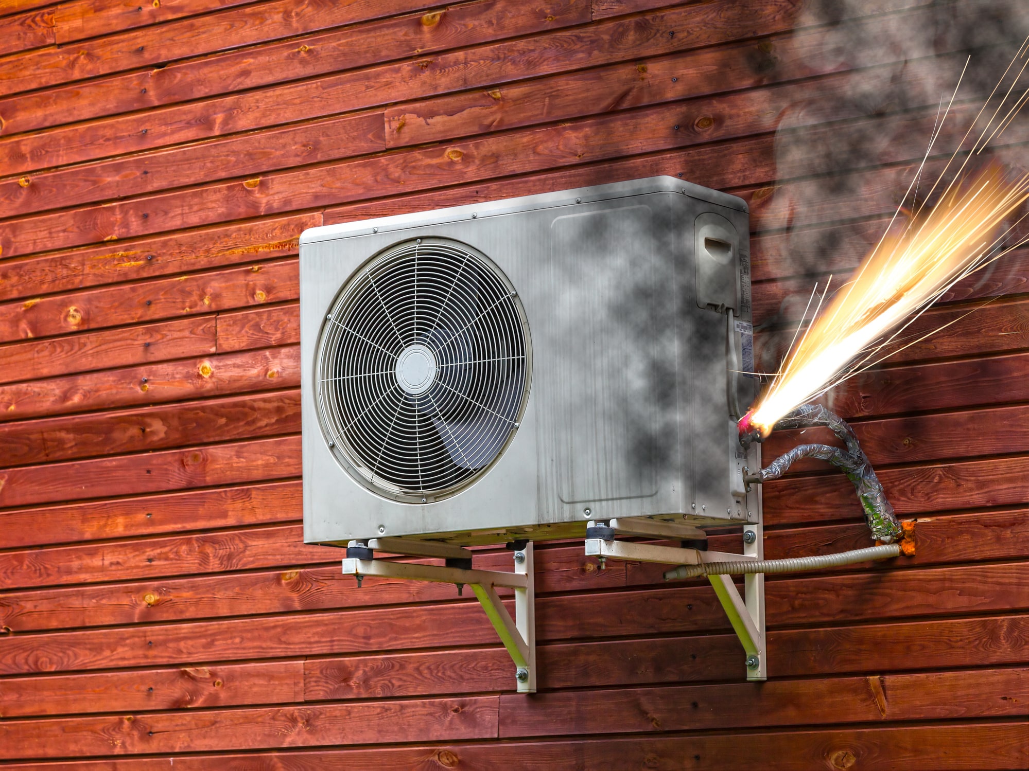 Air conditioner on fire incorrect DIY wiring, Air Conditioner Installation.