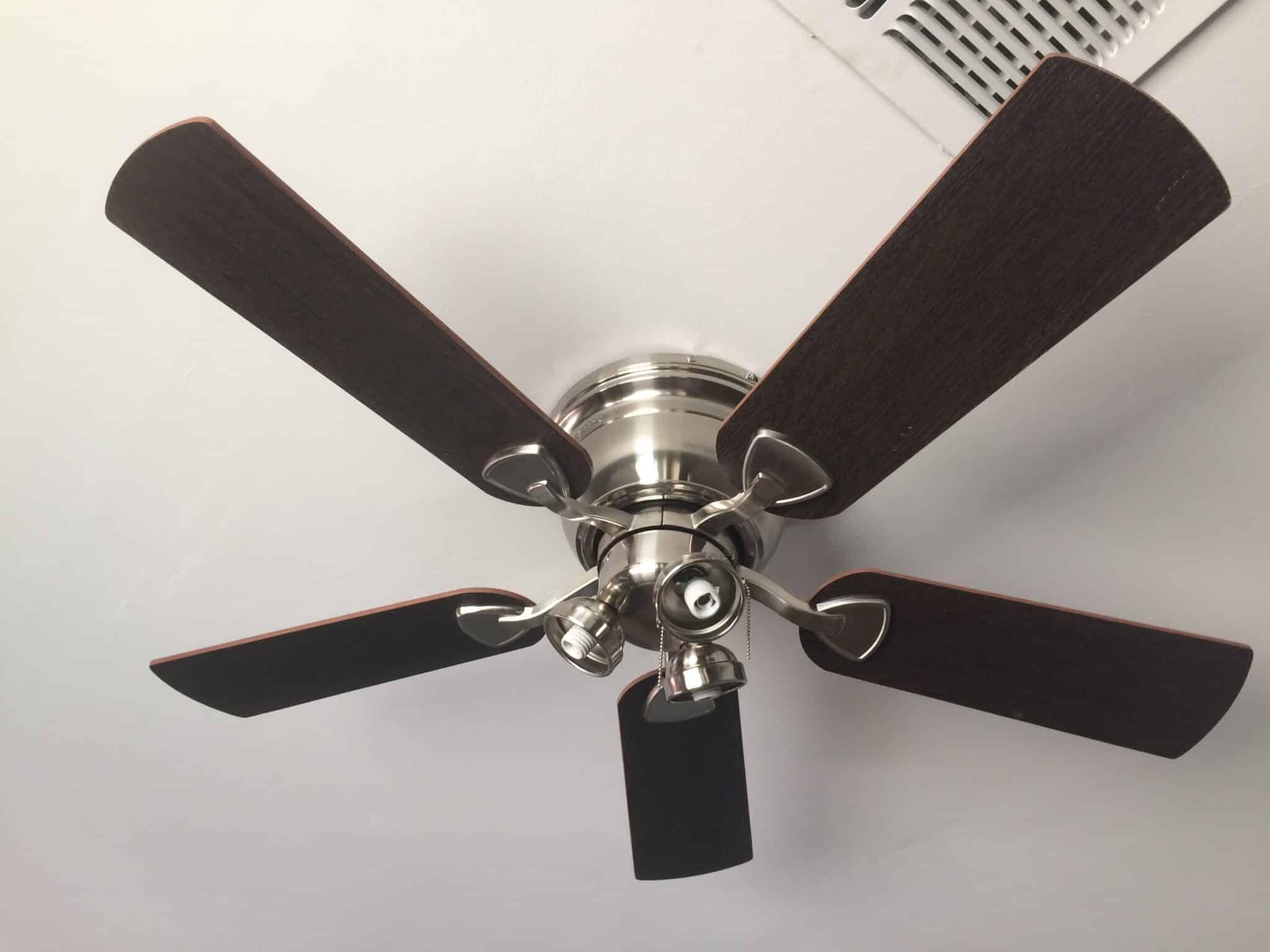 Ceiling fan in a home living room, HVAC Air Circulation.